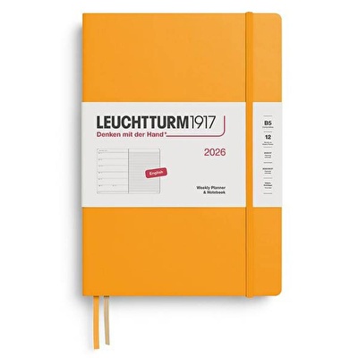 LEUCHTTURM Tablet Boy (B5) 12 Aylık Ajanda ve Not Defteri (Çizgili) 2026 Sert Kapak, İngilizce, Gündoğumu Sarı